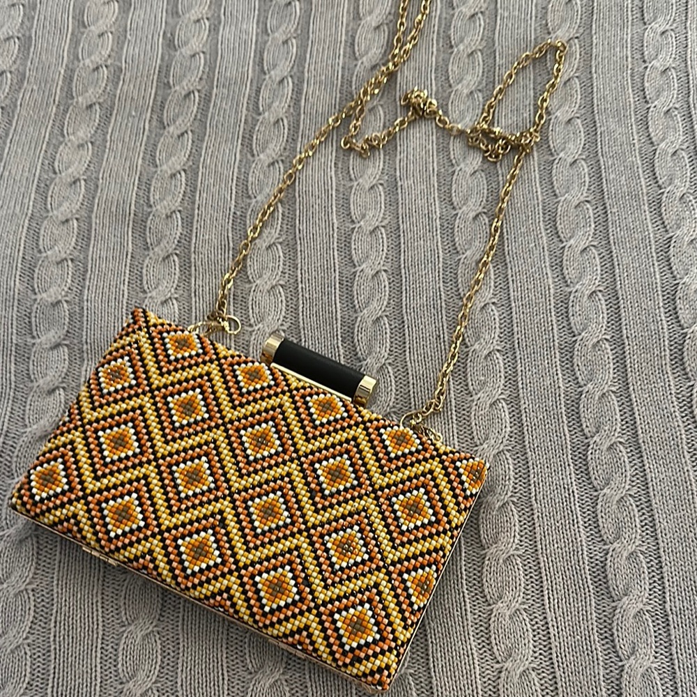 Urban Expressions Beaded Gold and Black Women's Clutch with Detachable Strap